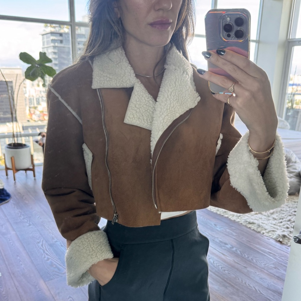 Storets Camel Teddy crop Jacket with Cream Accents